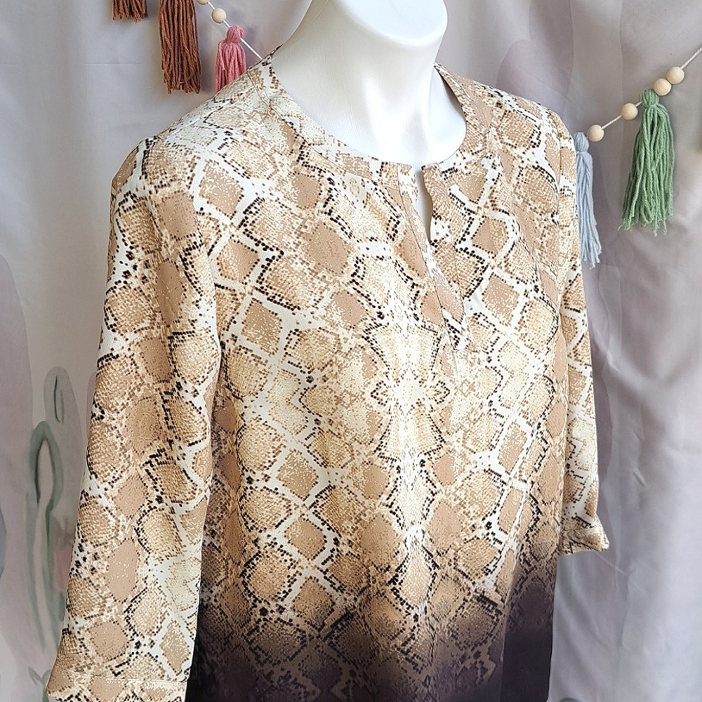 Nwot Tan Ombre Python Pattern Blouse Investments Petite Small - Office Workwear - Picture 3 of 8